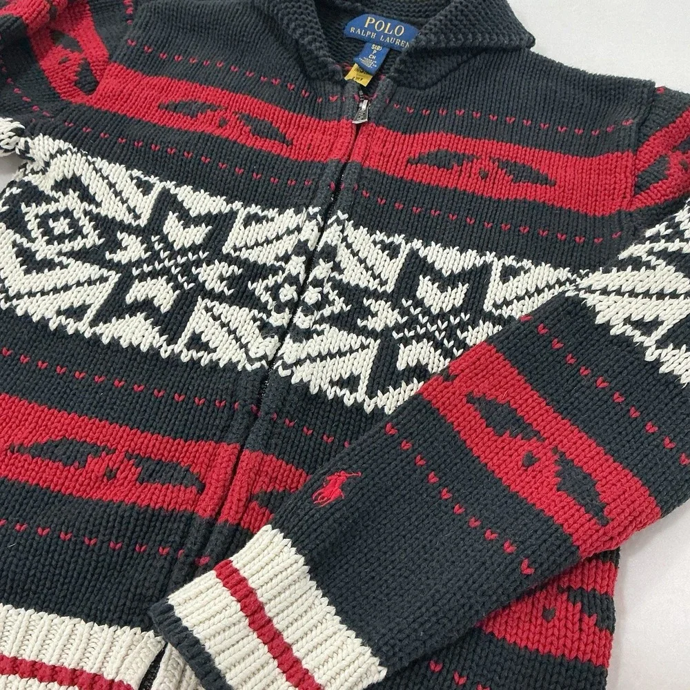 Polo Ralph Lauren Boys 8 Fair Isle Cotton Wool Full Zip Fish Sweater Nordic Ski